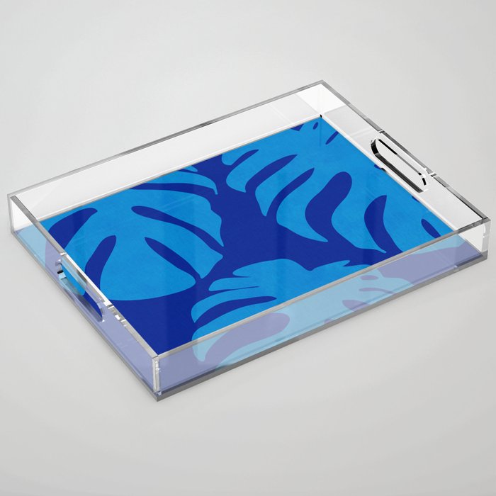 night monstera blue summer plant leaves Acrylic Tray Gallery Image 1