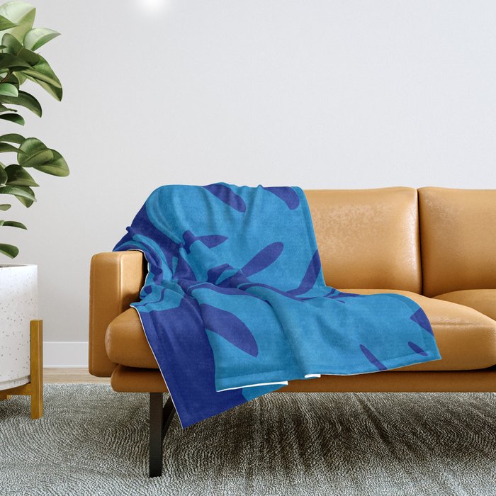 night monstera blue summer plant leaves Throw Blanket Gallery Image 1