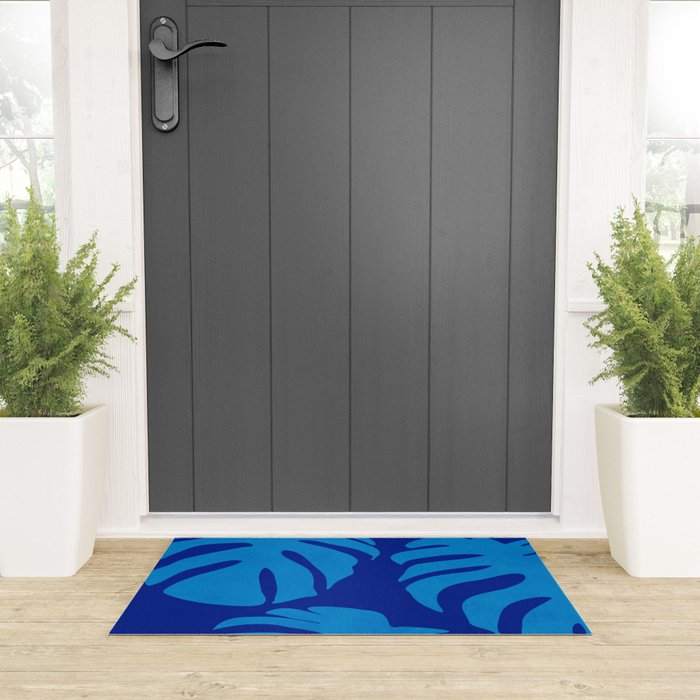 night monstera blue summer plant leaves Welcome Mat Gallery Image 3