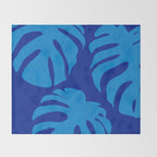 night monstera blue summer plant leaves Throw Blanket Gallery Image 2