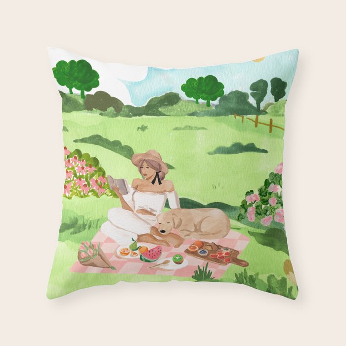 Picnic with Pup Throw Pillow Gallery Image 1