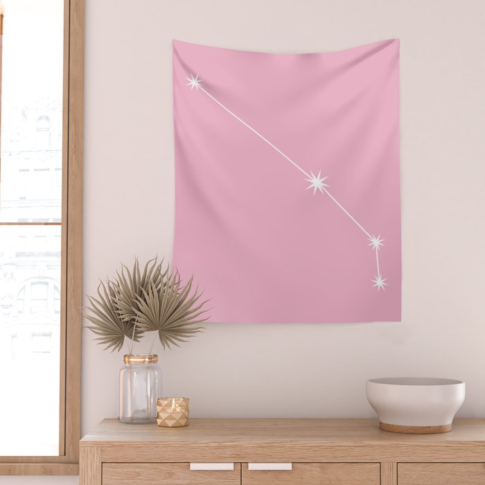 Aries Zodiac Star Constellation Line Art Soft Pink Wall Tapestry Gallery Image 2