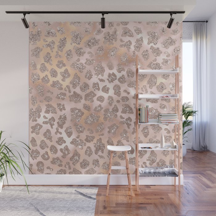 Rosegold Blush Leopard Glitter   Wall Mural Gallery Image 1