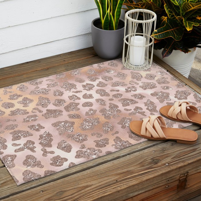 Rosegold Blush Leopard Glitter   Outdoor Rug Gallery Image 2