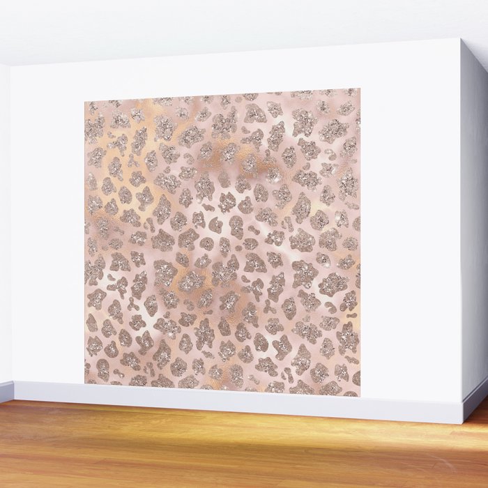 Rosegold Blush Leopard Glitter   Wall Mural Gallery Image 2