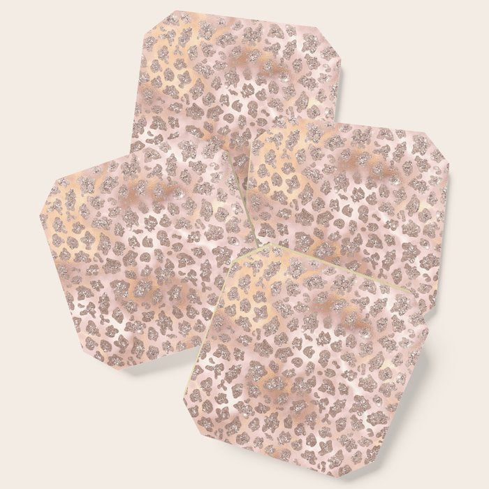Rosegold Blush Leopard Glitter   Coaster Gallery Image 1