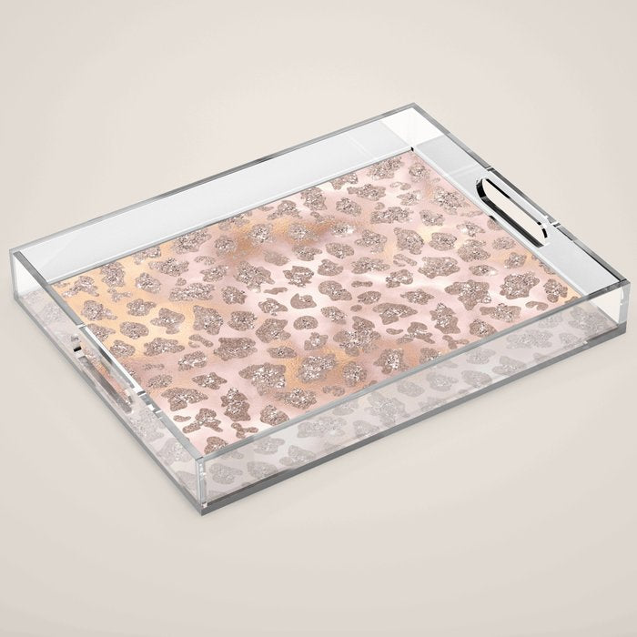 Rosegold Blush Leopard Glitter   Acrylic Tray Gallery Image 1