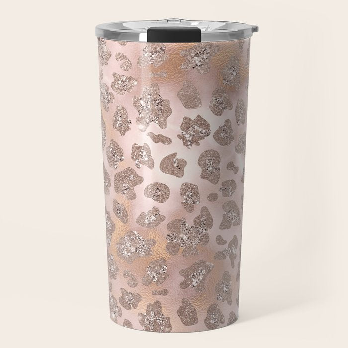 Rosegold Blush Leopard Glitter   Travel Mug Gallery Image 1