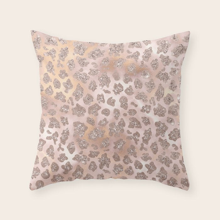 Rosegold Blush Leopard Glitter   Throw Pillow Gallery Image 6