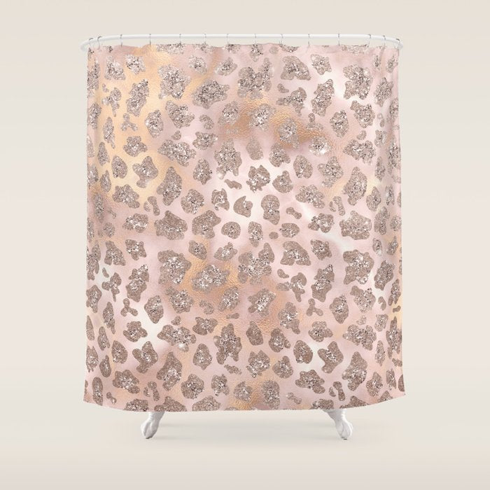 Rosegold Blush Leopard Glitter   Shower Curtain Gallery Image 1