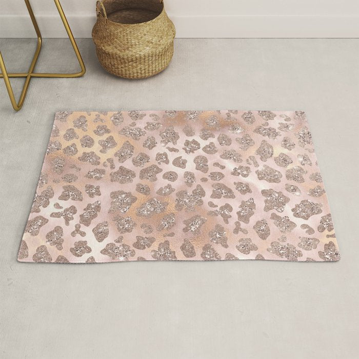 Rosegold Blush Leopard Glitter   Rug Gallery Image 1