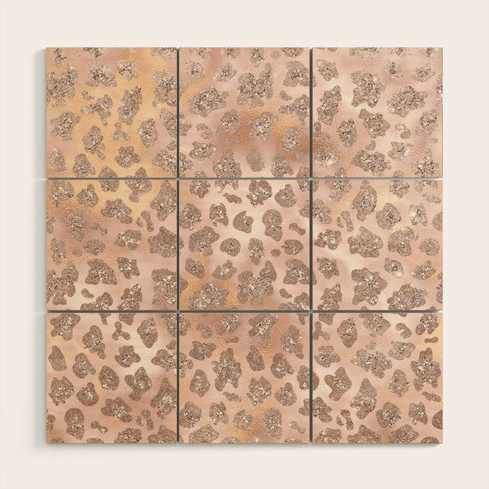 Rosegold Blush Leopard Glitter   Wood Wall Art Gallery Image 1