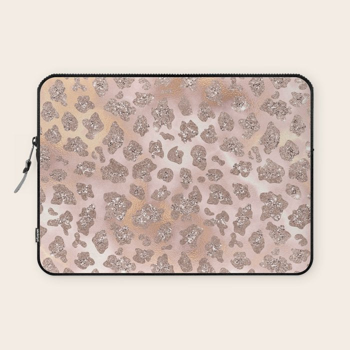 Rosegold Blush Leopard Glitter   Laptop Sleeve Gallery Image 1