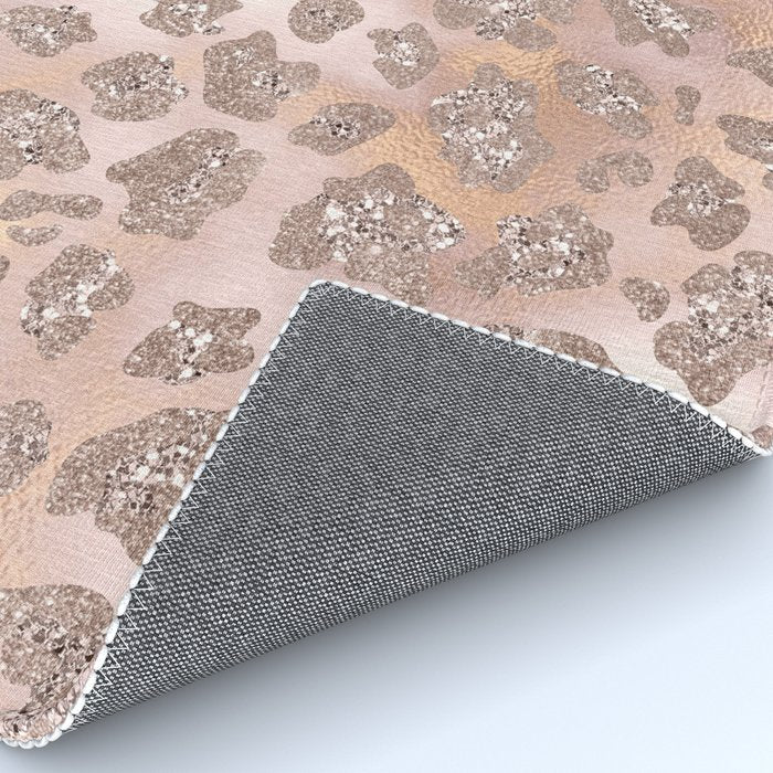 Rosegold Blush Leopard Glitter   Rug Gallery Image 4