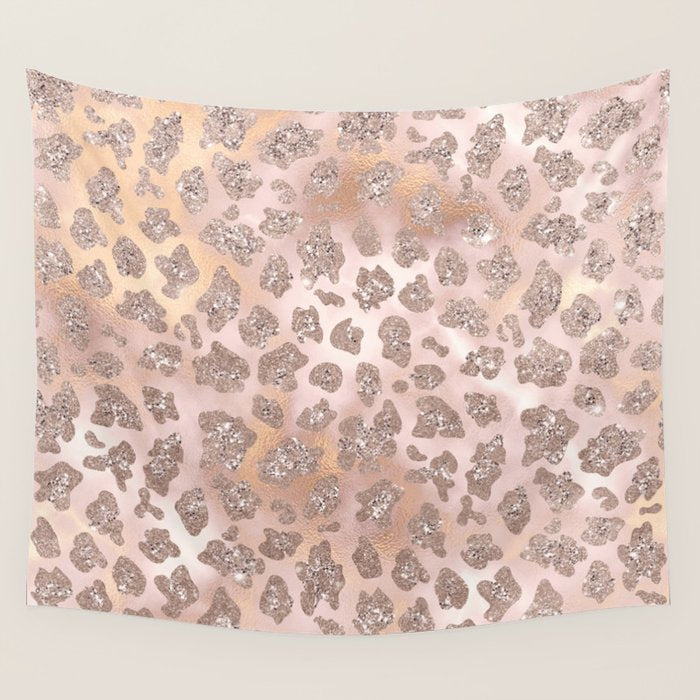 Rosegold Blush Leopard Glitter   Wall Tapestry Gallery Image 4