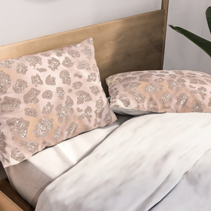 Rosegold Blush Leopard Glitter   Pillow Sham Gallery Image 2