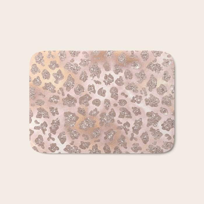 Rosegold Blush Leopard Glitter   Bath Mat Gallery Image 1