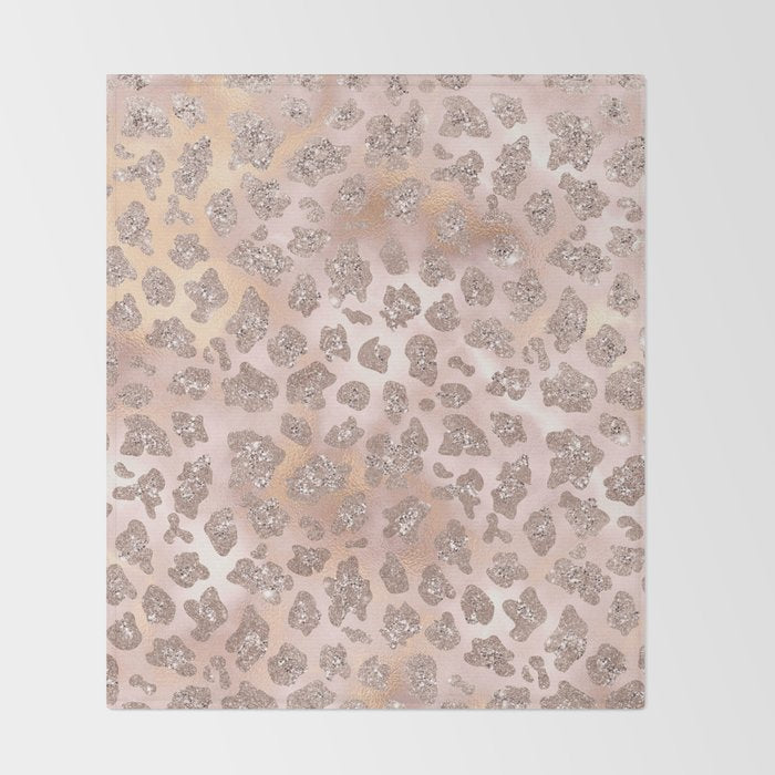Rosegold Blush Leopard Glitter   Throw Blanket Gallery Image 2