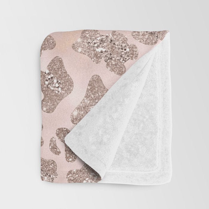 Rosegold Blush Leopard Glitter   Throw Blanket Gallery Image 3