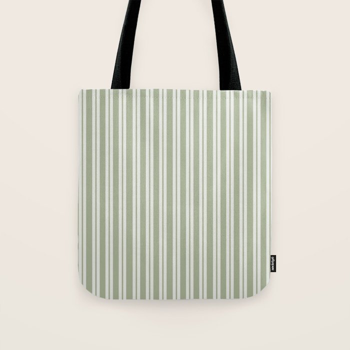 Classic Double Stripe Pattern in Pale Gray and Sage Green Tote Bag Gallery Image 1