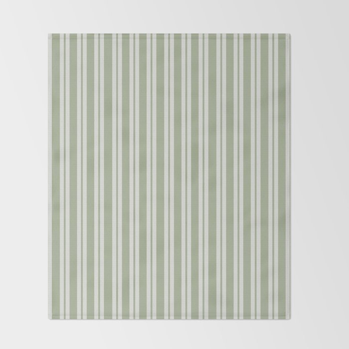 Classic Double Stripe Pattern in Pale Gray and Sage Green Throw Blanket Gallery Image 2