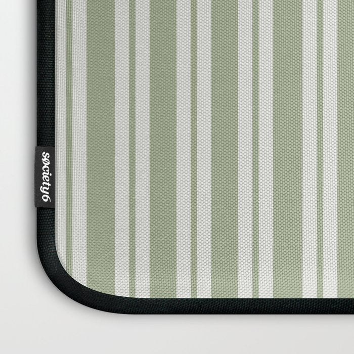 Classic Double Stripe Pattern in Pale Gray and Sage Green Laptop Sleeve Gallery Image 3