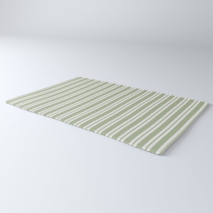 Classic Double Stripe Pattern in Pale Gray and Sage Green Rug Gallery Image 3