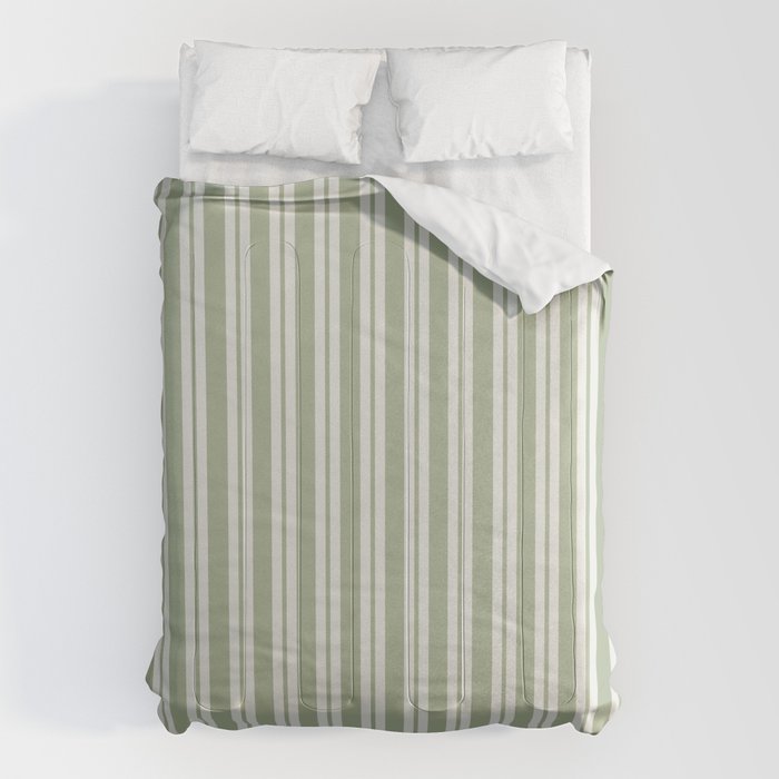 Classic Double Stripe Pattern in Pale Gray and Sage Green Comforter Gallery Image 6