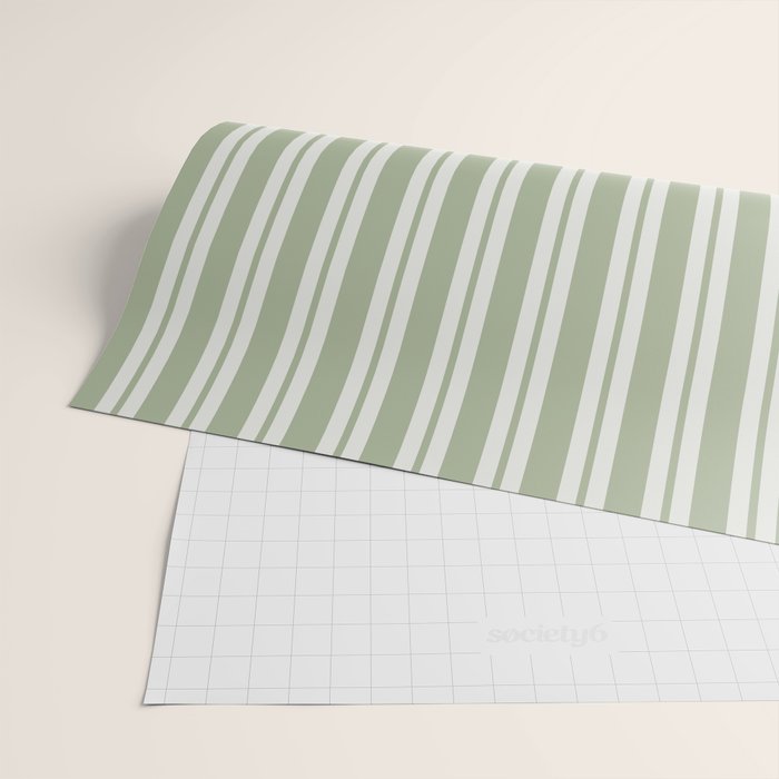 Classic Double Stripe Pattern in Pale Gray and Sage Green Wrapping Paper Gallery Image 2