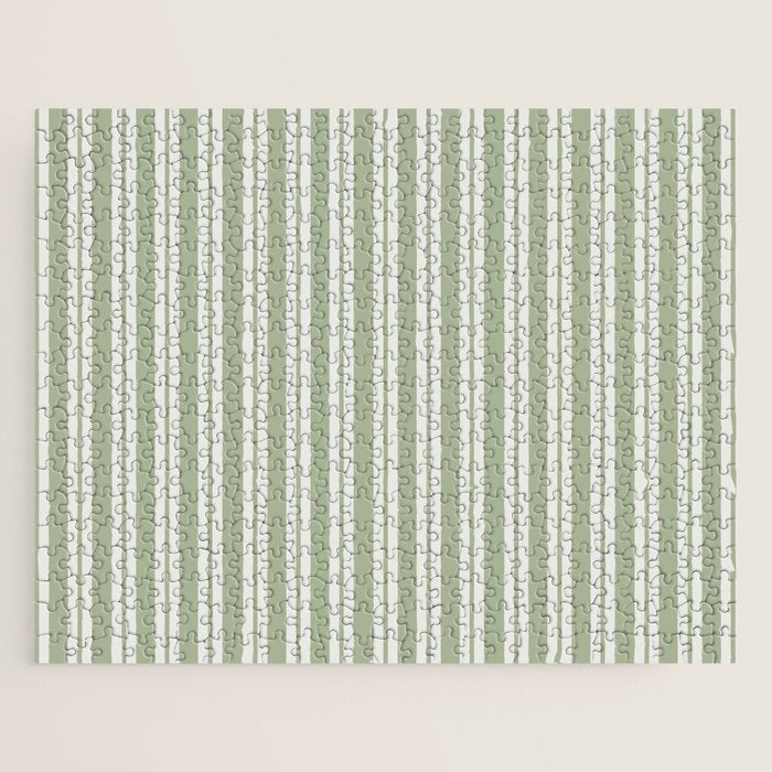 Classic Double Stripe Pattern in Pale Gray and Sage Green Jigsaw Puzzle Gallery Image 1