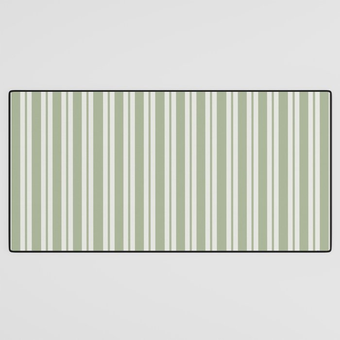 Classic Double Stripe Pattern in Pale Gray and Sage Green Desk Mat Gallery Image 3