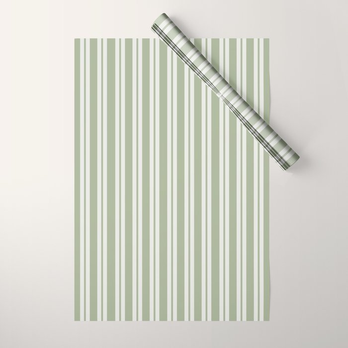 Classic Double Stripe Pattern in Pale Gray and Sage Green Wrapping Paper Gallery Image 1