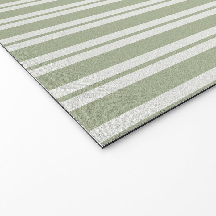 Classic Double Stripe Pattern in Pale Gray and Sage Green Welcome Mat Gallery Image 2