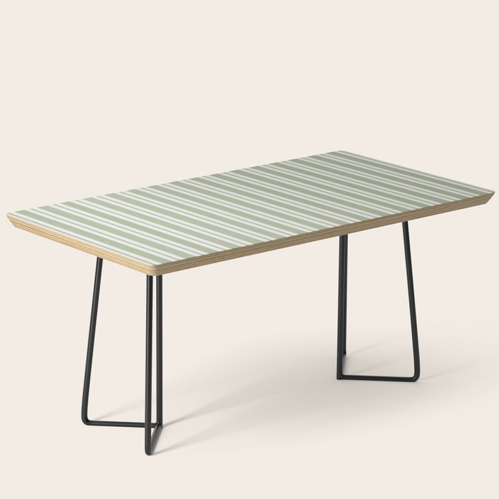 Classic Double Stripe Pattern in Pale Gray and Sage Green Coffee Table Gallery Image 1