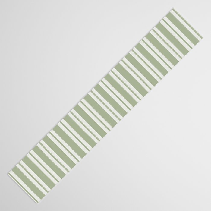 Classic Double Stripe Pattern in Pale Gray and Sage Green Table Runner Gallery Image 3