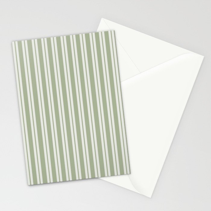 Classic Double Stripe Pattern in Pale Gray and Sage Green Stationery Card Gallery Image 2