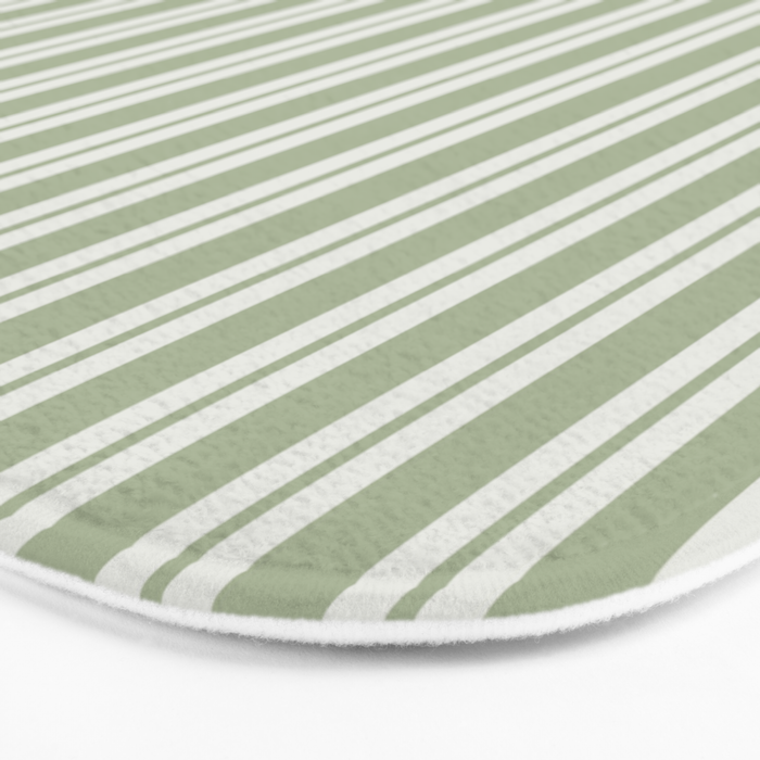 Classic Double Stripe Pattern in Pale Gray and Sage Green Bath Mat Gallery Image 3