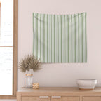 Classic Double Stripe Pattern in Pale Gray and Sage Green Wall Tapestry Gallery Image 2