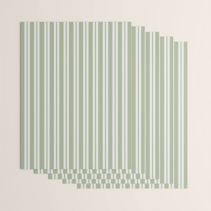 Classic Double Stripe Pattern in Pale Gray and Sage Green Wrapping Paper Gallery Image 3
