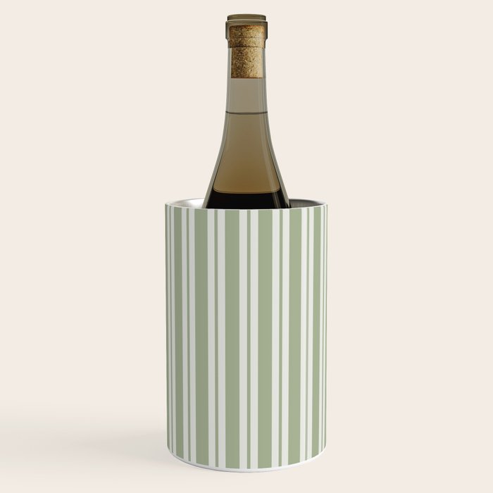 Classic Double Stripe Pattern in Pale Gray and Sage Green Wine Chiller Gallery Image 3