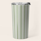 Classic Double Stripe Pattern in Pale Gray and Sage Green Travel Mug Gallery Image 2