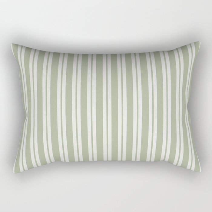 Classic Double Stripe Pattern in Pale Gray and Sage Green Rectangular Pillow Gallery Image 2