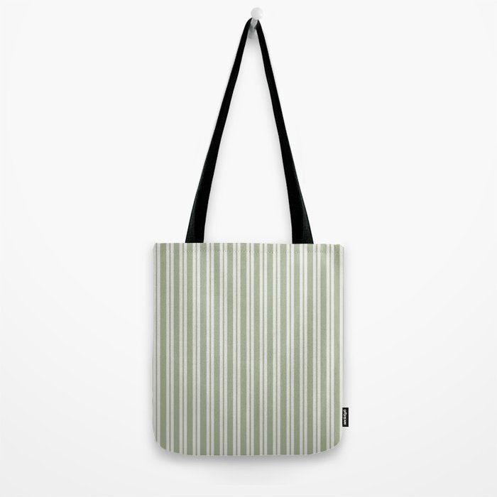 Classic Double Stripe Pattern in Pale Gray and Sage Green Tote Bag Gallery Image 2