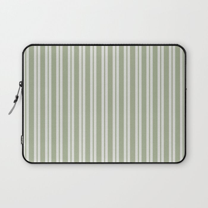 Classic Double Stripe Pattern in Pale Gray and Sage Green Laptop Sleeve Gallery Image 1