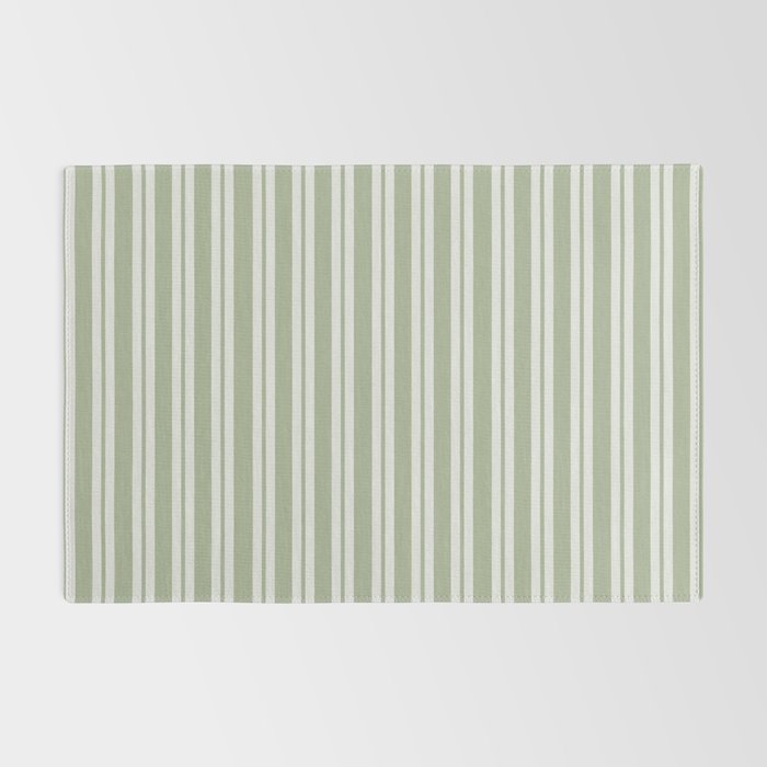 Classic Double Stripe Pattern in Pale Gray and Sage Green Rug Gallery Image 2