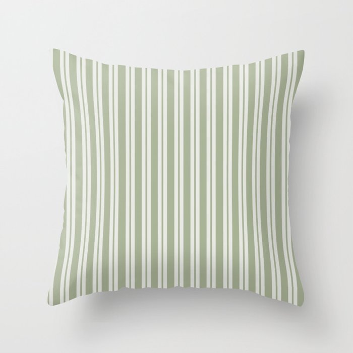 Classic Double Stripe Pattern in Pale Gray and Sage Green Throw Pillow Gallery Image 6