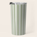 Classic Double Stripe Pattern in Pale Gray and Sage Green Travel Mug Gallery Image 3