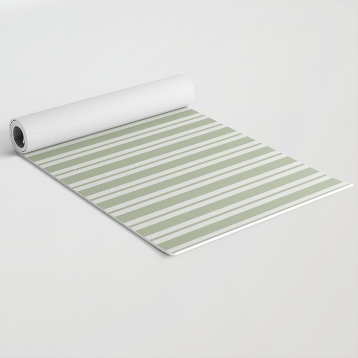 Classic Double Stripe Pattern in Pale Gray and Sage Green Yoga Mat Gallery Image 2
