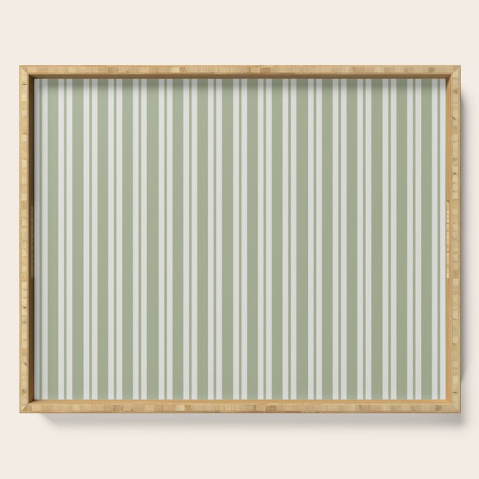 Classic Double Stripe Pattern in Pale Gray and Sage Green Serving Tray Gallery Image 1