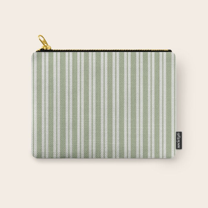 Classic Double Stripe Pattern in Pale Gray and Sage Green Carry All Pouch Gallery Image 1